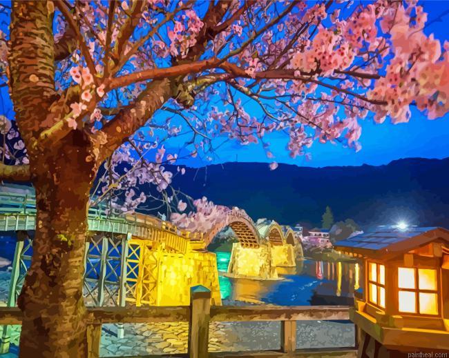 Japan cherry blossom kintaikyo bridge painting by numbers.jpeg