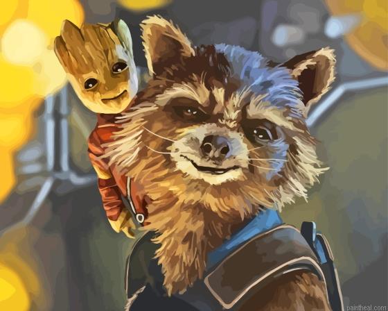 Jon koo rocket and groot painting by numbers.jpeg