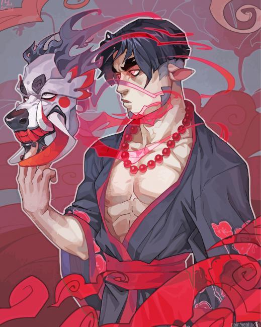 Man with dragon mask art painting by numbers.jpeg