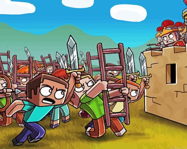 Minecraft roman battle painting by numbers.jpeg