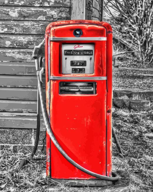 Monochrome red old gas pump painting by numbers.jpeg