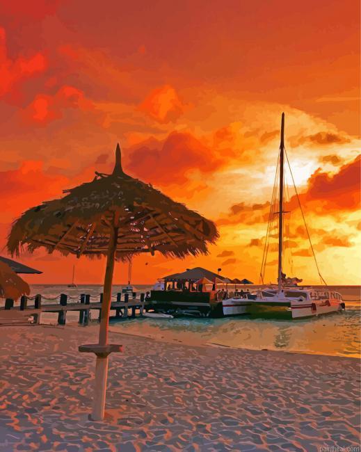 Netherlands aruba beach at sunset painting by numbers.jpeg