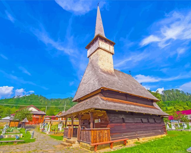 Old wooden church in maramures romania painting by numbers.jpeg