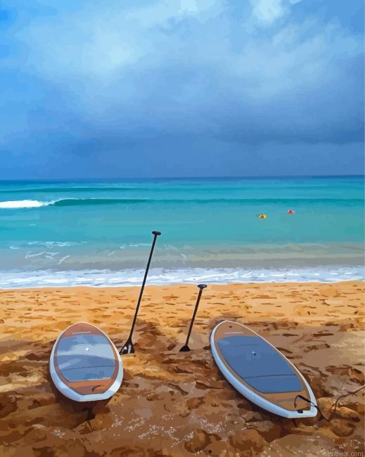 Paddleboarding boards at the beach painting by numbers.jpeg
