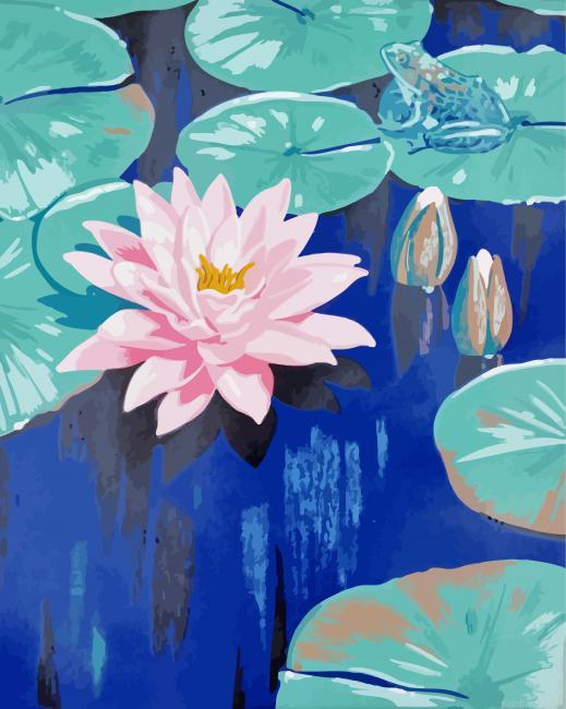 Pink lily and frog aj casson painting by numbers.jpeg