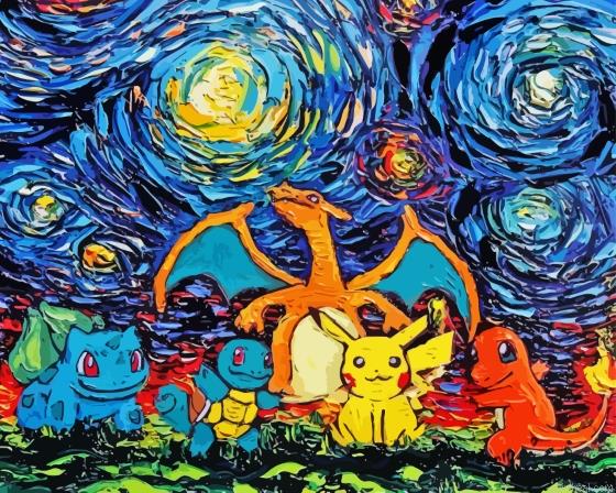 Pokemon characters starry night painting by numbers.jpeg