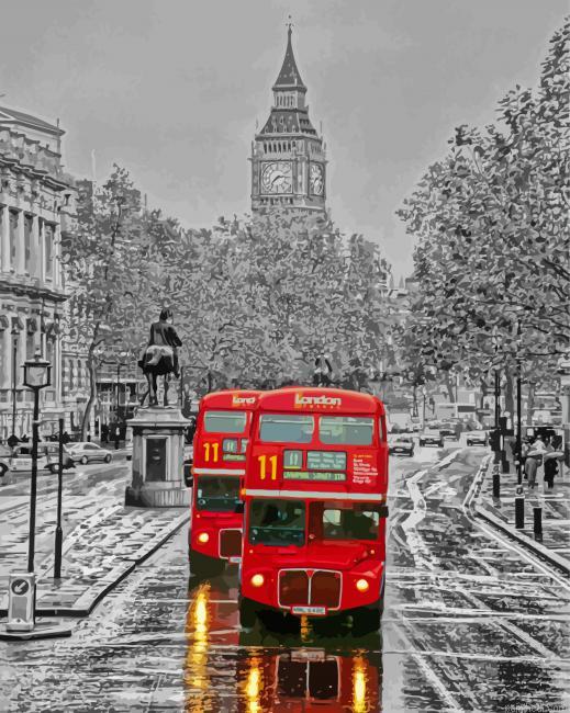 Red london bus rain london painting by numbers.jpeg