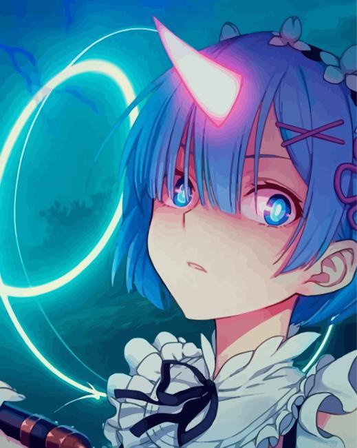 Rem re zero anime girl painting by numbers.jpeg
