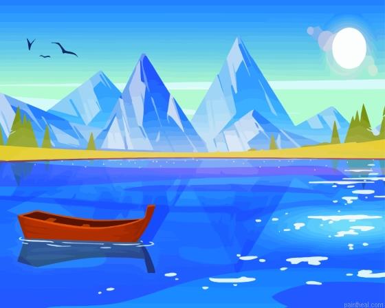 Rustic boat on lake with mountains landscape painting by numbers.jpeg
