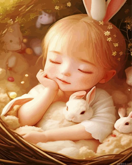 Sleepy girl and white bunnies painting by numbers.jpeg