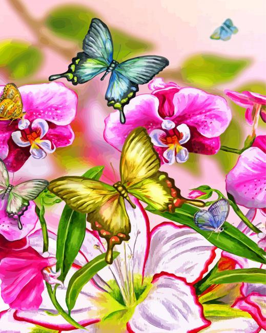 Spring pink orchid and butterflies painting by numbers.jpeg