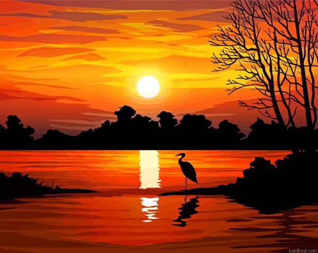 Sunset on lake silhouette painting by numbers.jpeg