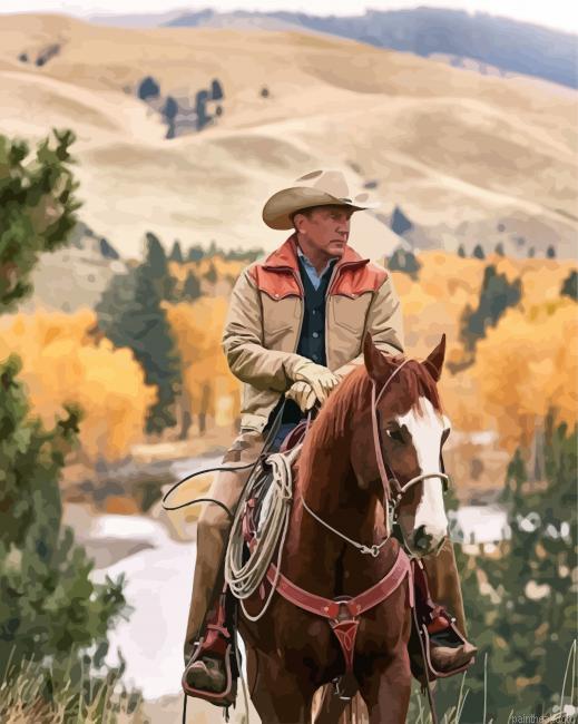 The actor costner on a horse painting by numbers.jpeg