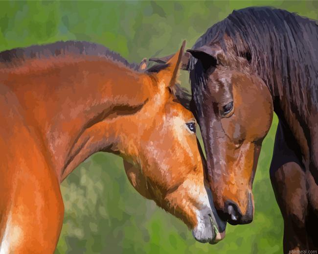Two brown horses in love painting by numbers.jpeg