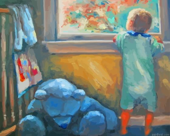 Vintage baby boy looking out the window painting by numbers.jpeg