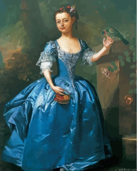 Vintage girl in blue dress painting by numbers.jpeg