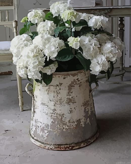 Vintage white hydrangeas pail painting by numbers.jpeg