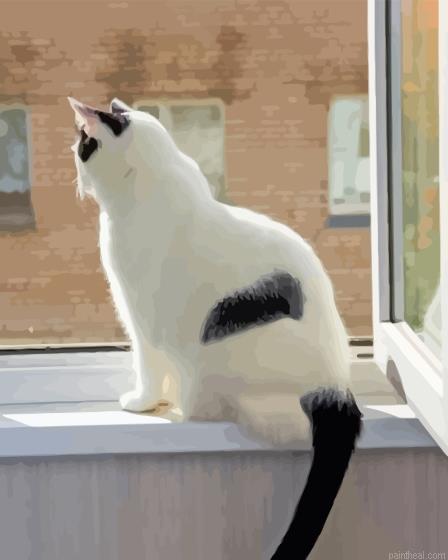 White cat with black tail in window painting by numbers.jpeg