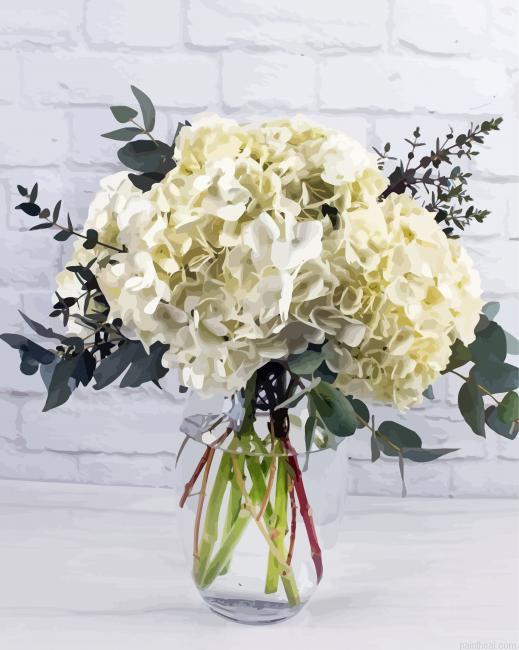 White hydrangea in glass vase painting by numbers.jpeg