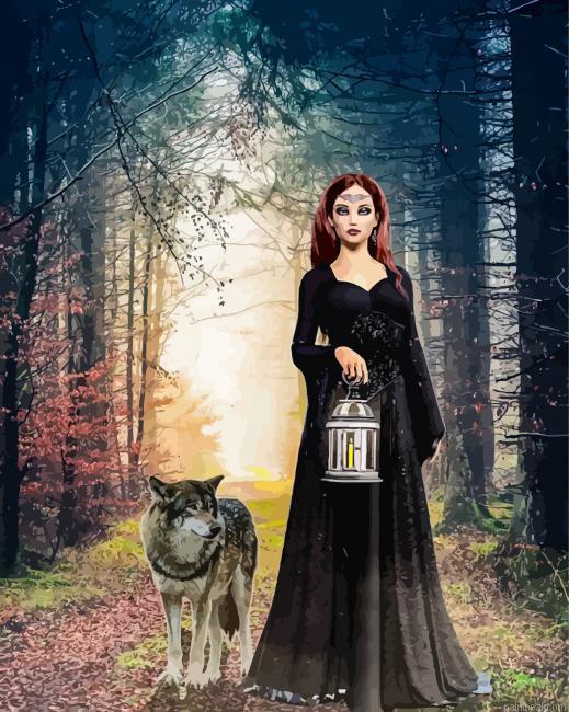 Woman and wolf in forest painting by numbers.jpeg