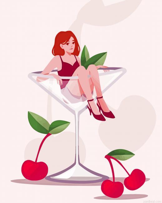 Woman cherry cocktail glass illustration painting by numbers.jpeg