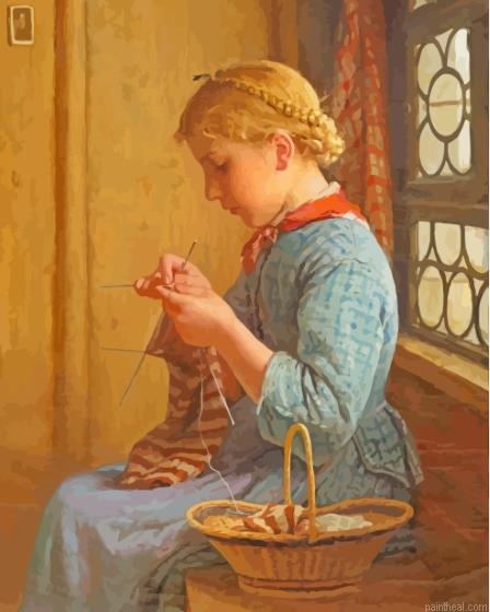 Young girl knitting painting by numbers.jpeg