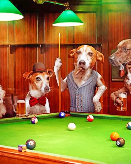 Dogs playing pool while smoking animals painting by numbers.jpeg