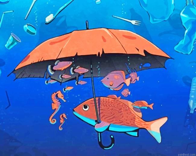Fish holding an umbrella seascape painting by numbers.jpeg