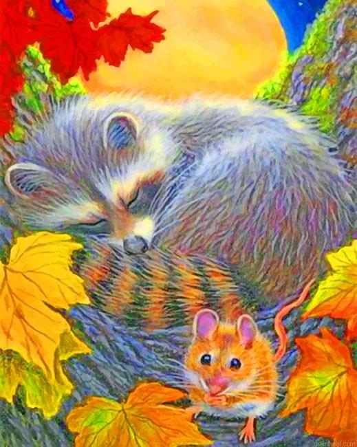 The sleeping raccoon animals painting by numbers.jpeg