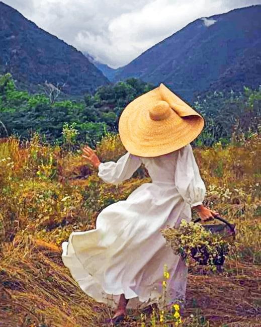 Woman contemplating the nature vintage painting by numbers.jpeg